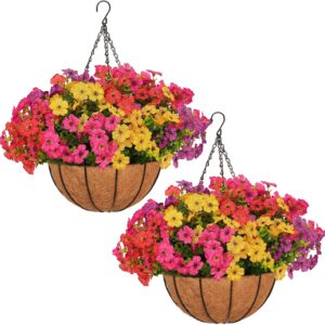 Two Set Artificial Colorful Daisy Hanging Flowers with Coco Basket