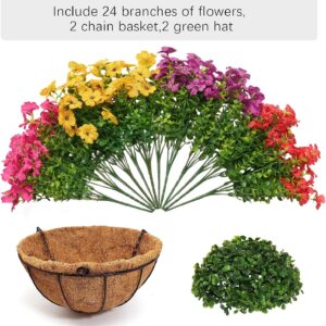 Two Set Artificial Colorful Daisy Hanging Flowers with Coco Basket - Image 5