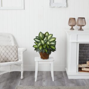 Artificial Dieffenbachia Plant with Decorative Wooden Planter - Image 2