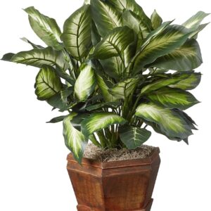 Artificial Dieffenbachia Plant with Decorative Wooden Planter