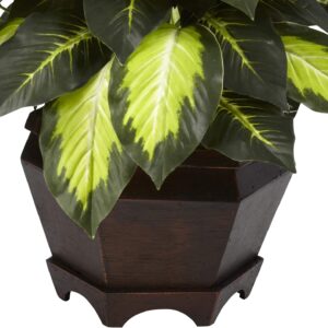 Artificial Dieffenbachia Plant with Decorative Wooden Planter - Image 5