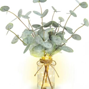 Artificial Green Eucalyptus Stems in Clear Glass Vase with Faux Water - Image 10