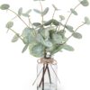 Artificial Green Eucalyptus Stems in Clear Glass Vase with Faux Water