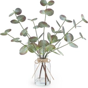 Artificial Green Eucalyptus Stems in Clear Glass Vase with Faux Water - Image 12