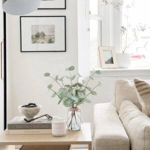 Artificial Green Eucalyptus Stems in Clear Glass Vase with Faux Water - Image 2