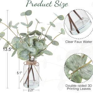 Artificial Green Eucalyptus Stems in Clear Glass Vase with Faux Water - Image 3
