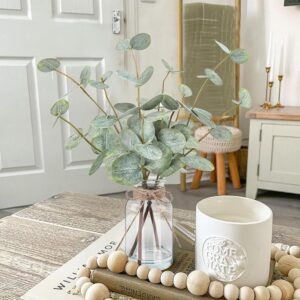 Artificial Green Eucalyptus Stems in Clear Glass Vase with Faux Water - Image 8