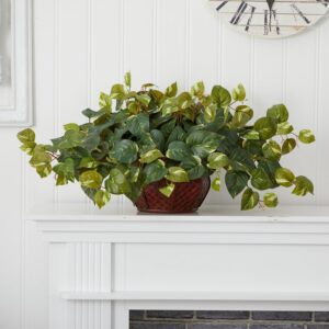 Artificial Pothos Plant in Woven Decorative Vase - Image 2