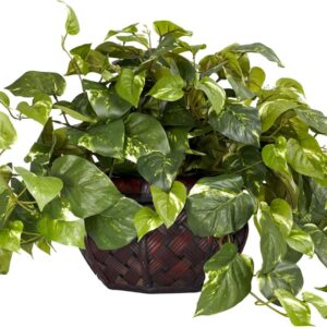 Artificial Pothos Plant in Woven Decorative Vase