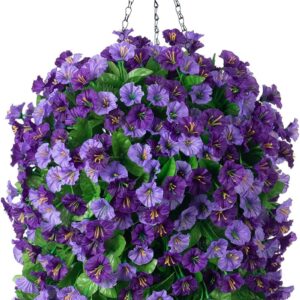 Vibrant Artificial Purple Morning Glory Hanging Basket - Image 11