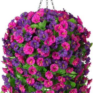 Vibrant Artificial Purple Morning Glory Hanging Basket - Image 14