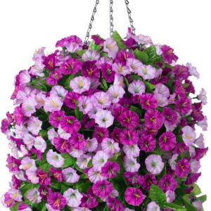 Vibrant Artificial Purple Morning Glory Hanging Basket