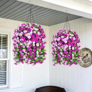 Vibrant Artificial Purple Morning Glory Hanging Basket - Image 5