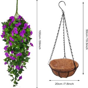 Artificial Purple Morning Glory Hanging Basket with Green Foliage - Image 3
