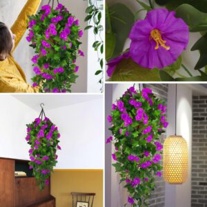 Artificial Purple Morning Glory Hanging Basket with Green Foliage - Image 6