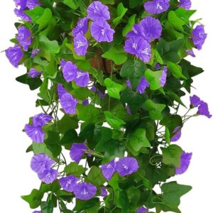 Artificial Purple Morning Glory Hanging Basket with Green Foliage - Image 8