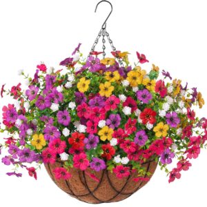 Artificial Silk Flowers Hanging Baskets Outdoors Indoors, Daisy With Eucalyptus Leaves Arrangement For Garden Yard Spring Summer Decor Faux Green - Image 10