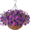 Artificial Silk Flowers Hanging Baskets Outdoors Indoors, Daisy With Eucalyptus Leaves Arrangement For Garden Yard Spring Summer Decor Faux Green