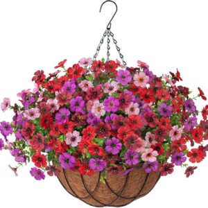 Artificial Silk Flowers Hanging Baskets Outdoors Indoors, Daisy With Eucalyptus Leaves Arrangement For Garden Yard Spring Summer Decor Faux Green - Image 11