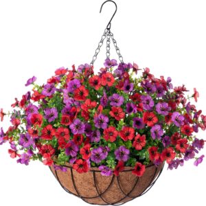 Artificial Silk Flowers Hanging Baskets Outdoors Indoors, Daisy With Eucalyptus Leaves Arrangement For Garden Yard Spring Summer Decor Faux Green - Image 14