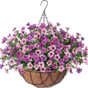 Artificial Silk Flowers Hanging Baskets Outdoors Indoors, Daisy With Eucalyptus Leaves Arrangement For Garden Yard Spring Summer Decor Faux Green - Image 15