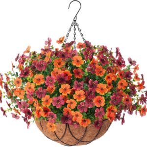 Artificial Silk Flowers Hanging Baskets Outdoors Indoors, Daisy With Eucalyptus Leaves Arrangement For Garden Yard Spring Summer Decor Faux Green - Image 16
