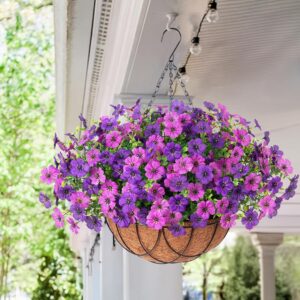 Artificial Silk Flowers Hanging Baskets Outdoors Indoors, Daisy With Eucalyptus Leaves Arrangement For Garden Yard Spring Summer Decor Faux Green - Image 5