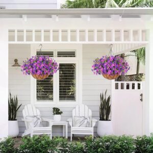 Artificial Silk Flowers Hanging Baskets Outdoors Indoors, Daisy With Eucalyptus Leaves Arrangement For Garden Yard Spring Summer Decor Faux Green - Image 6