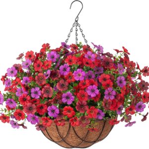 Artificial Silk Flowers Hanging Baskets Outdoors Indoors, Daisy With Eucalyptus Leaves Arrangement For Garden Yard Spring Summer Decor Faux Green - Image 8