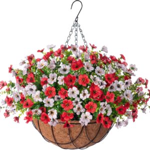 Artificial Silk Flowers Hanging Baskets Outdoors Indoors, Daisy With Eucalyptus Leaves Arrangement For Garden Yard Spring Summer Decor Faux Green - Image 9