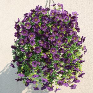 Dark Purple Hot Pink Artificial Hanging Flowers Basket - Image 17