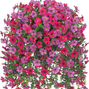 Dark Purple Hot Pink Artificial Hanging Flowers Basket - Image 18