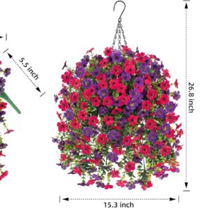 Dark Purple Hot Pink Artificial Hanging Flowers Basket - Image 3