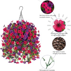 Dark Purple Hot Pink Artificial Hanging Flowers Basket - Image 4