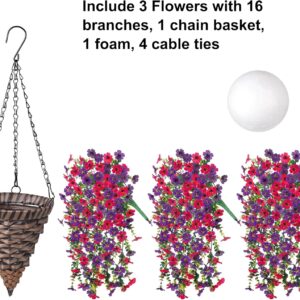 Dark Purple Hot Pink Artificial Hanging Flowers Basket - Image 5