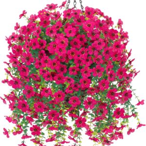 Dark Purple Hot Pink Artificial Hanging Flowers Basket - Image 9