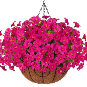 Inspring Artificial Faux Hanging Flowers Basket For Outdoors, Fake Hanging Plants Silk Petunias In Planter Uv Resistants Outdoor Hanging Flowers - Image 12