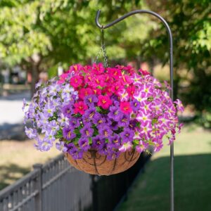 Inspring Artificial Faux Hanging Flowers Basket For Outdoors, Fake Hanging Plants Silk Petunias In Planter Uv Resistants Outdoor Hanging Flowers - Image 2
