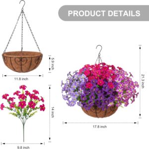 Inspring Artificial Faux Hanging Flowers Basket For Outdoors, Fake Hanging Plants Silk Petunias In Planter Uv Resistants Outdoor Hanging Flowers - Image 3