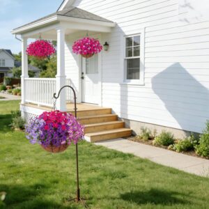 Inspring Artificial Faux Hanging Flowers Basket For Outdoors, Fake Hanging Plants Silk Petunias In Planter Uv Resistants Outdoor Hanging Flowers - Image 4