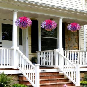 Inspring Artificial Faux Hanging Flowers Basket For Outdoors, Fake Hanging Plants Silk Petunias In Planter Uv Resistants Outdoor Hanging Flowers - Image 5
