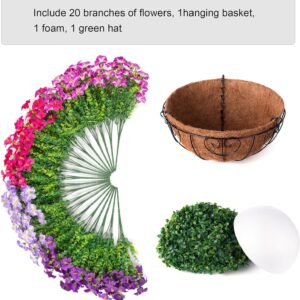 Inspring Artificial Faux Hanging Flowers Basket For Outdoors, Fake Hanging Plants Silk Petunias In Planter Uv Resistants Outdoor Hanging Flowers - Image 6