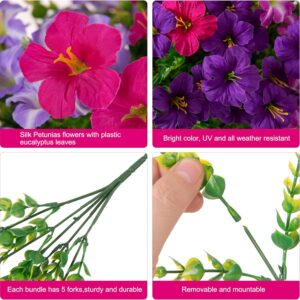 Inspring Artificial Faux Hanging Flowers Basket For Outdoors, Fake Hanging Plants Silk Petunias In Planter Uv Resistants Outdoor Hanging Flowers - Image 8