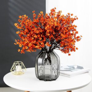 Jaky-global Babys Breath Orange Silk Artificial Flowers 6 Bundle European Fake Silk Plants Decor Wedding Party Farmhouse Decoration Bouquets Real - Image 3