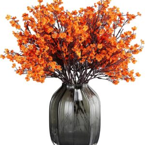 Jaky-global Babys Breath Orange Silk Artificial Flowers 6 Bundle European Fake Silk Plants Decor Wedding Party Farmhouse Decoration Bouquets Real
