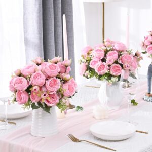 Light Pink Artificial Peony Flower Bouquet - Image 8
