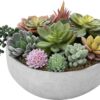 Mygift 8 Inch Round Modern Artificial Succulent Arrangement Potted In Gray Concrete Plant Bowl, Assorted Faux Mini Succulents In A