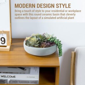 Mygift 8 Inch Round Modern Artificial Succulent Arrangement Potted In Gray Concrete Plant Bowl, Assorted Faux Mini Succulents In A - Image 3