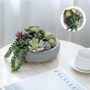 Mygift 8 Inch Round Modern Artificial Succulent Arrangement Potted In Gray Concrete Plant Bowl, Assorted Faux Mini Succulents In A - Image 7