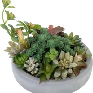 Mygift 8 Inch Round Modern Artificial Succulent Arrangement Potted In Gray Concrete Plant Bowl, Assorted Faux Mini Succulents In A - Image 9